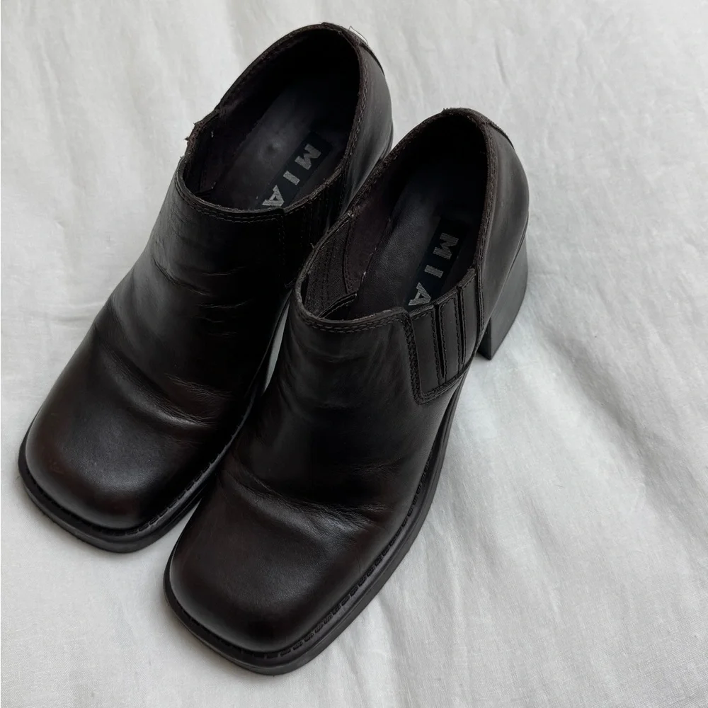 Vintage Y2K 2000s MIA Chunky Platform Chocolate Brown Leather Boots Size 10